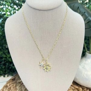 NWT $195 Jennifer Miller Starburst Charm Necklace 14k Gold PaperClip Chain